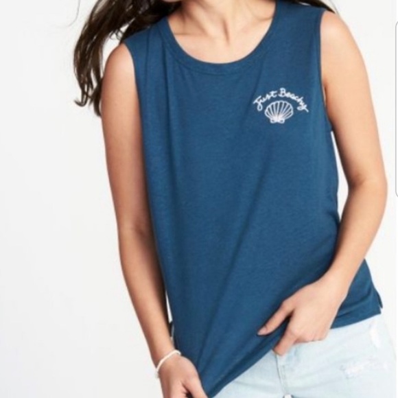 Old Navy Tops - Old Navy Just Beachy Teal Blue Linen Tank Large